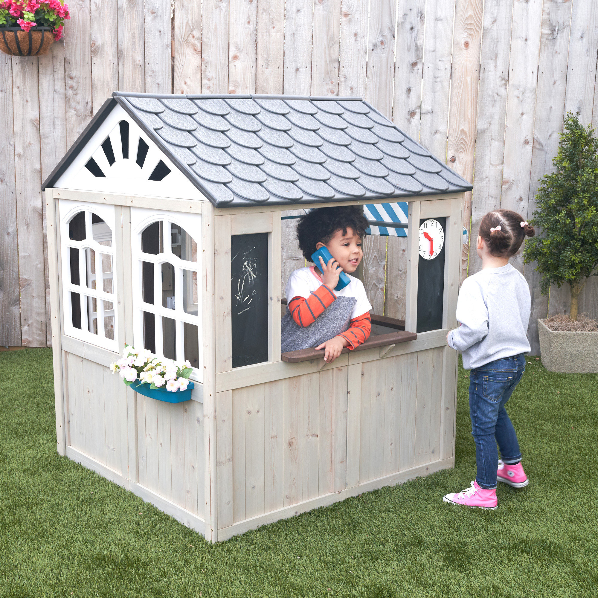 Hillcrest Wooden Outdoor Playhouse with EZ Kraft Assembly Ringing Doorbell and Mailbox